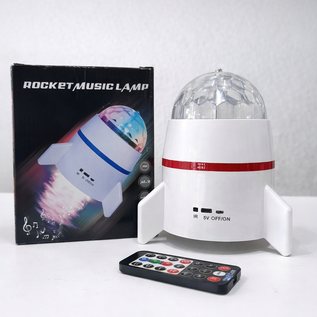 Parlante Proyector Infantil Lámpara Giratoria – Diseño Cohete Con Luz LED Y Música Relajante