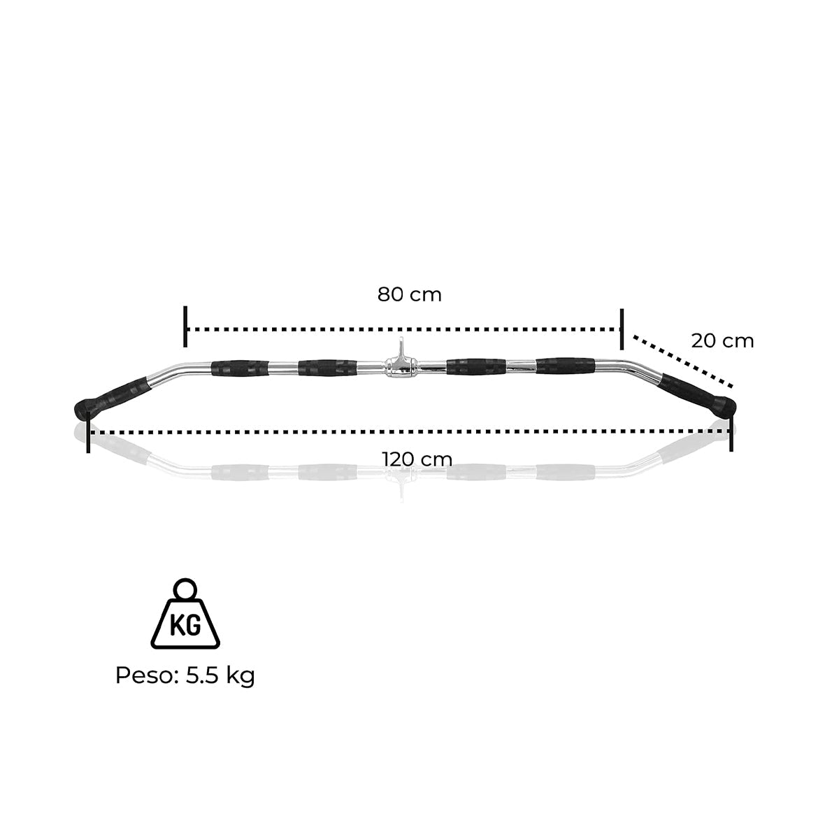 Acople Barra Para Polea Alta 120 Cm – De Gimnasio Cromado Con Agarre Antideslizante
