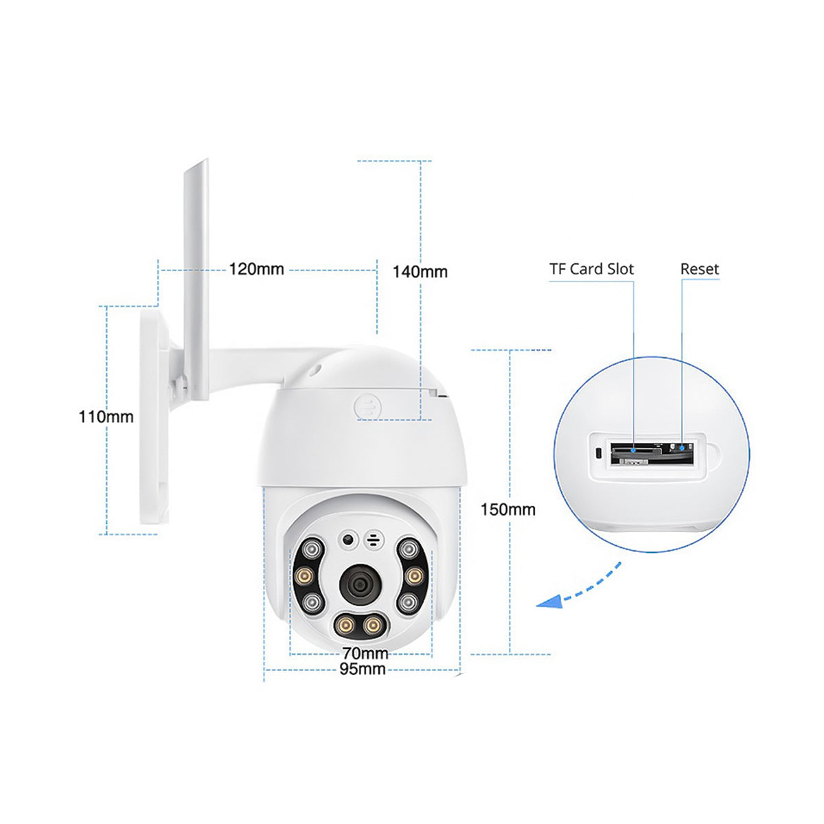Cámara IP Robótica 360° Wifi Para Exterior Con Visión Nocturna Y Audio Bidireccional – Full HD 1080P