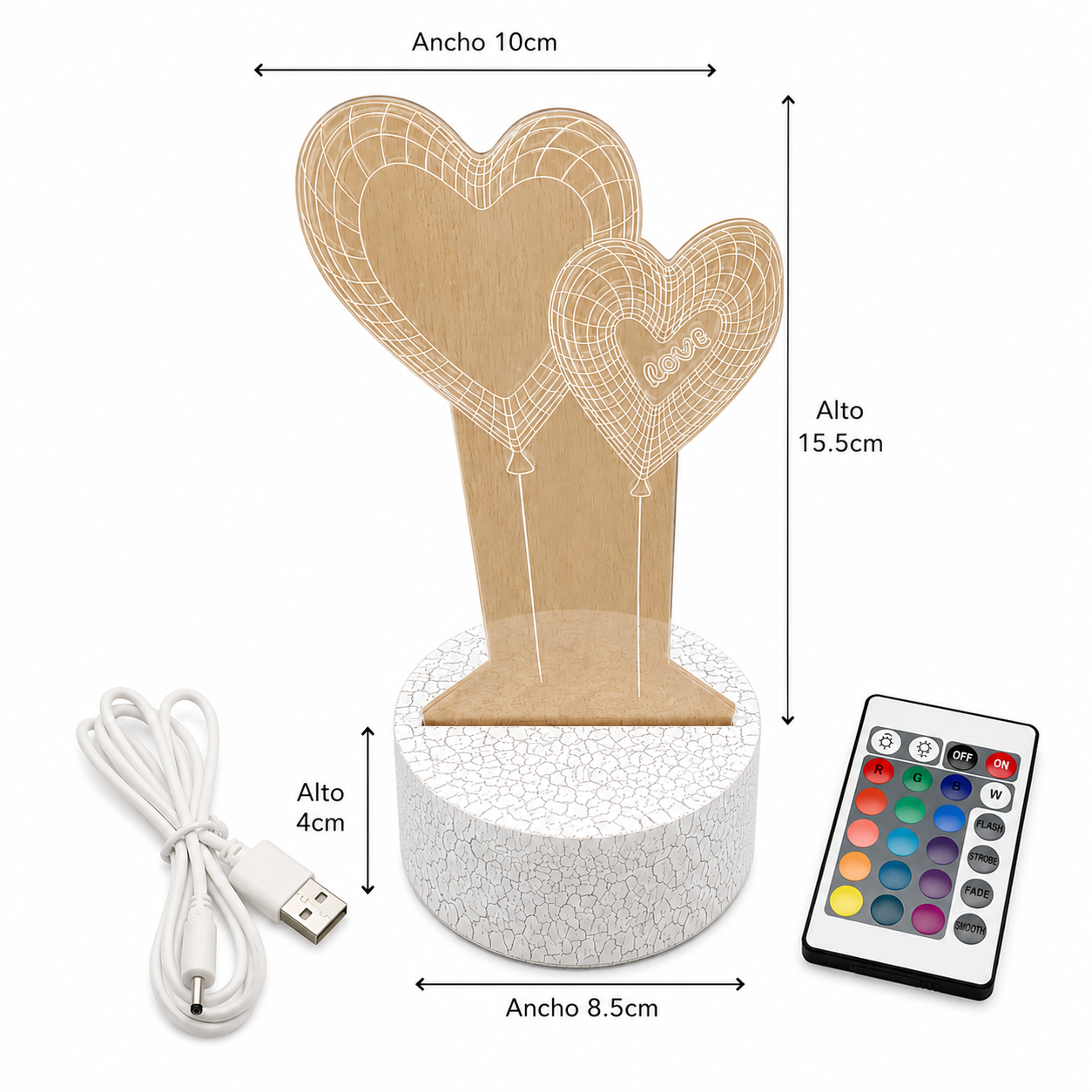 Lámpara LED 3D De Corazones Love 16 Colores Con Control Remoto – Luz Decorativa Para Regalo Y Mesa