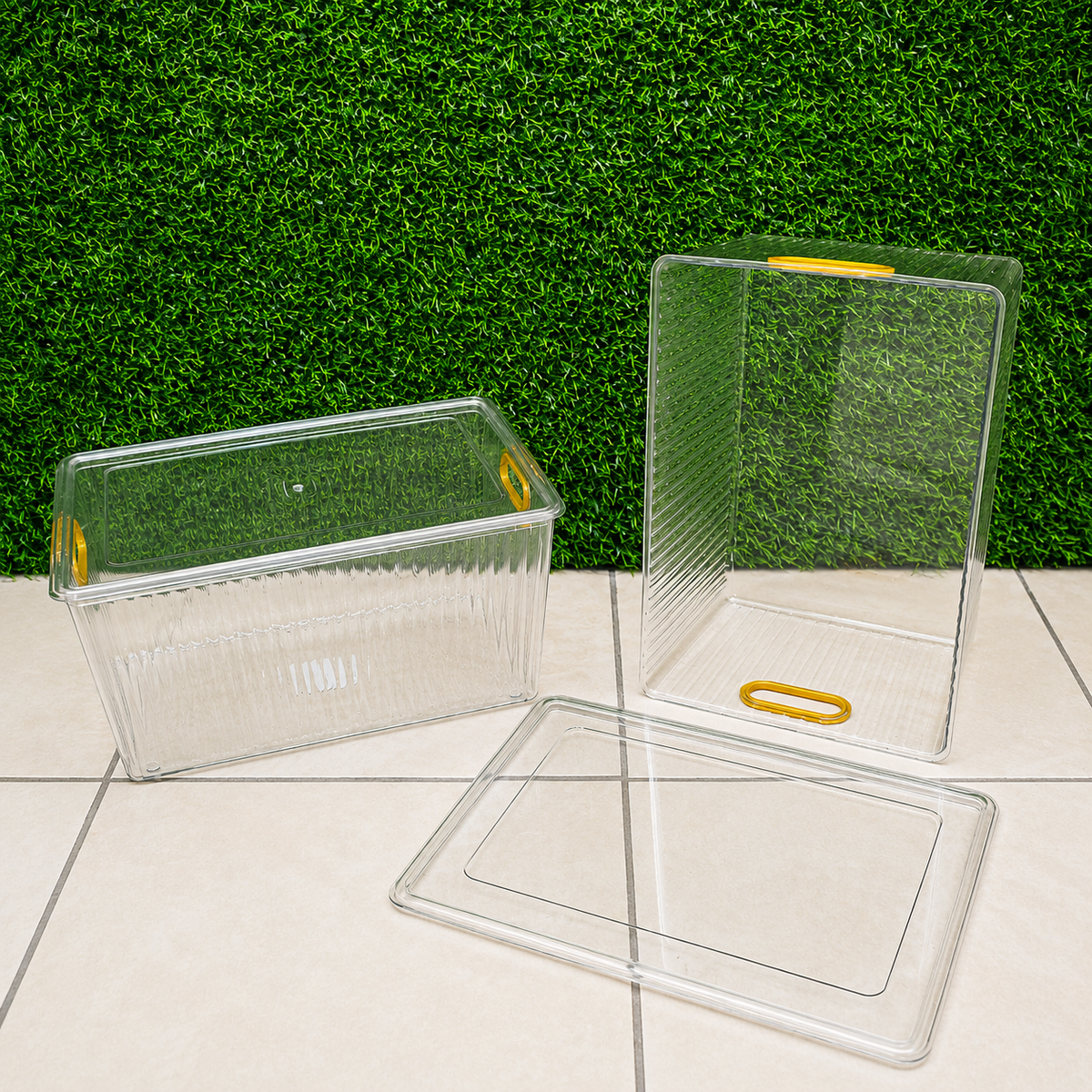 Combo 3 Contenedores Premium Con Tapa Y Asas Doradas – Organizadores Apilables Para Nevera Y Despensa
