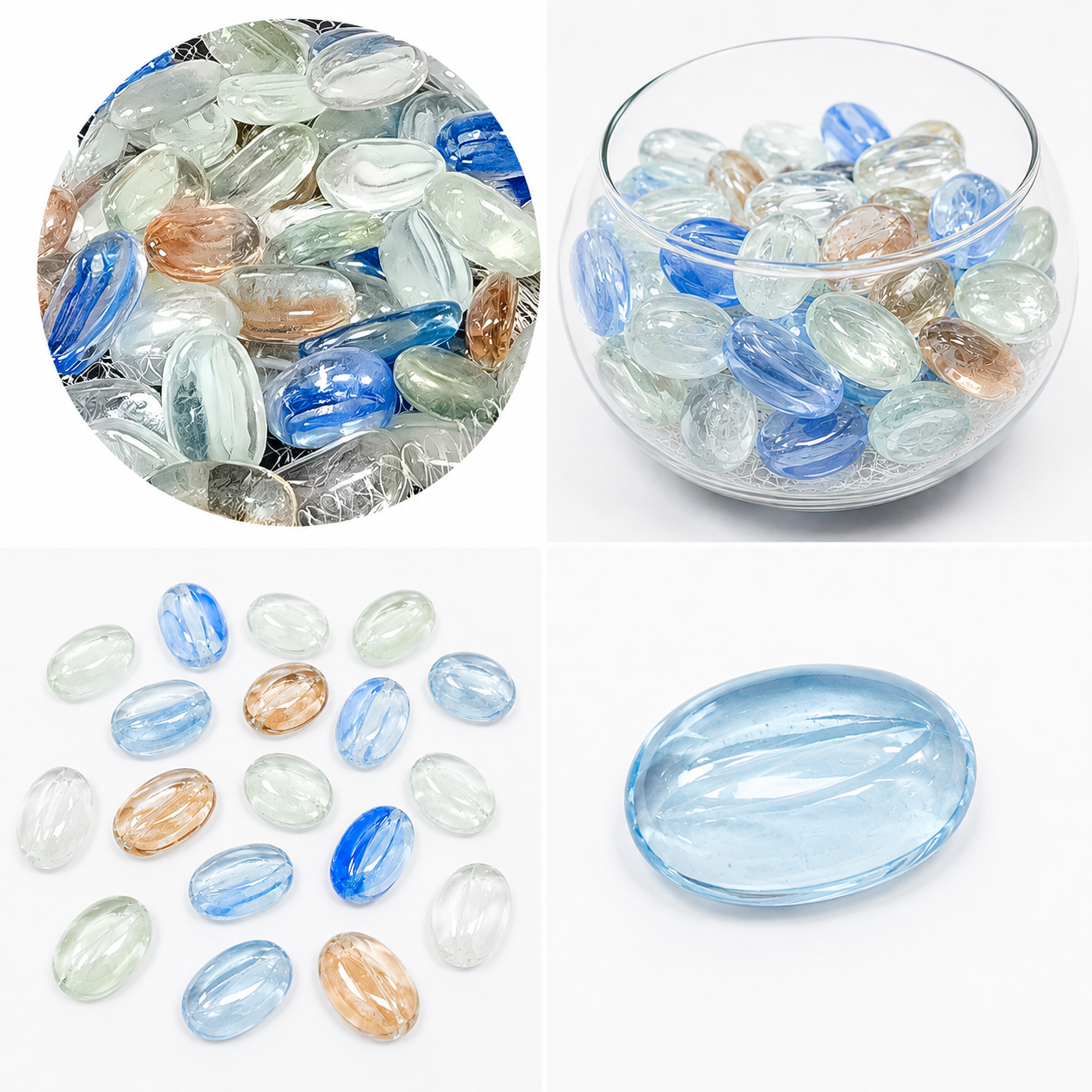 Piedras De Cristal Ovaladas Para Decoración De Jardín Y Hogar 593-31 – Colores Pastel Con Acabado Translúcido Para Jarrones, Acuarios Y Manualidades