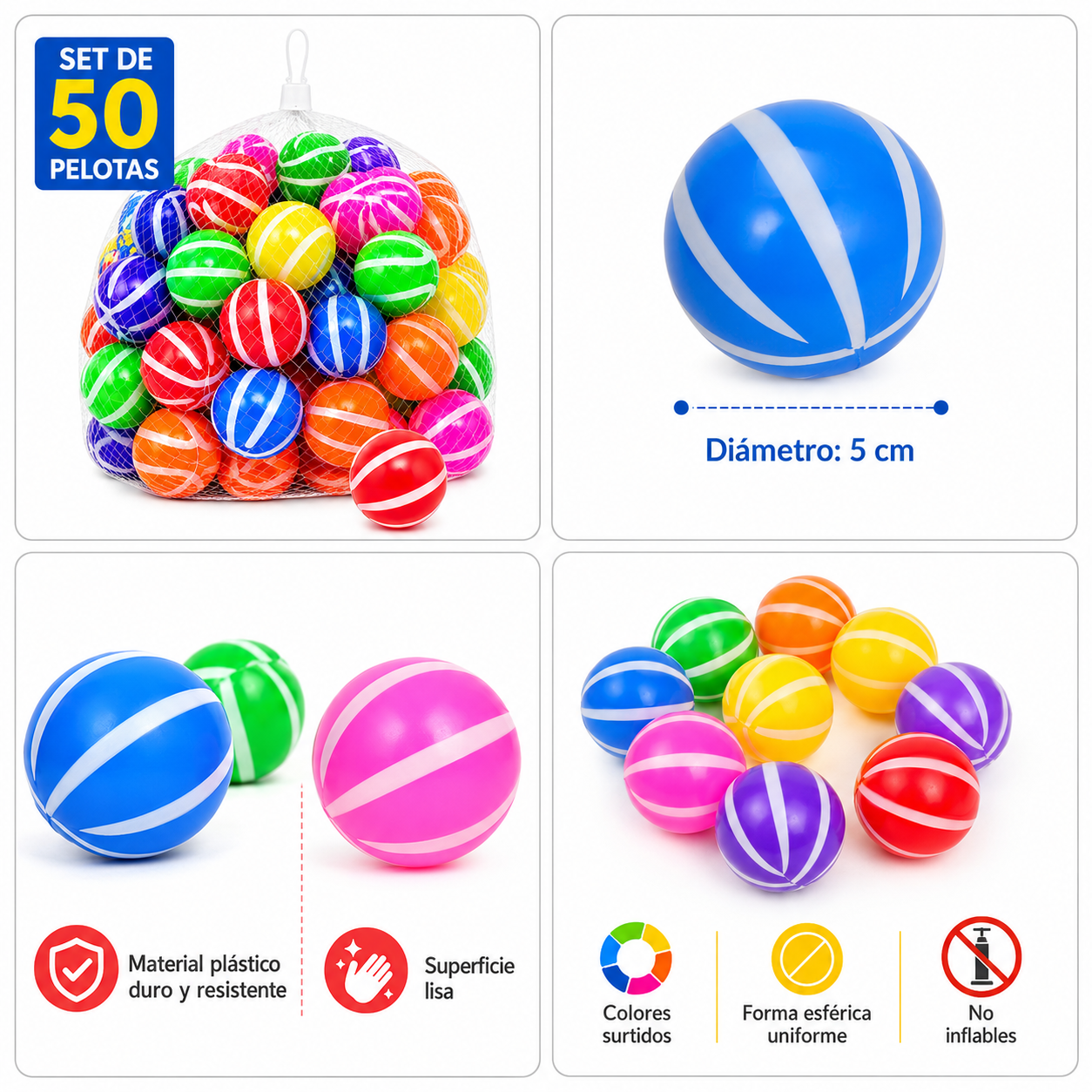 Set De 50 Pelotas Plásticas De 5 Cm – Bolas De Colores Resistentes Para Juegos Y Decoración