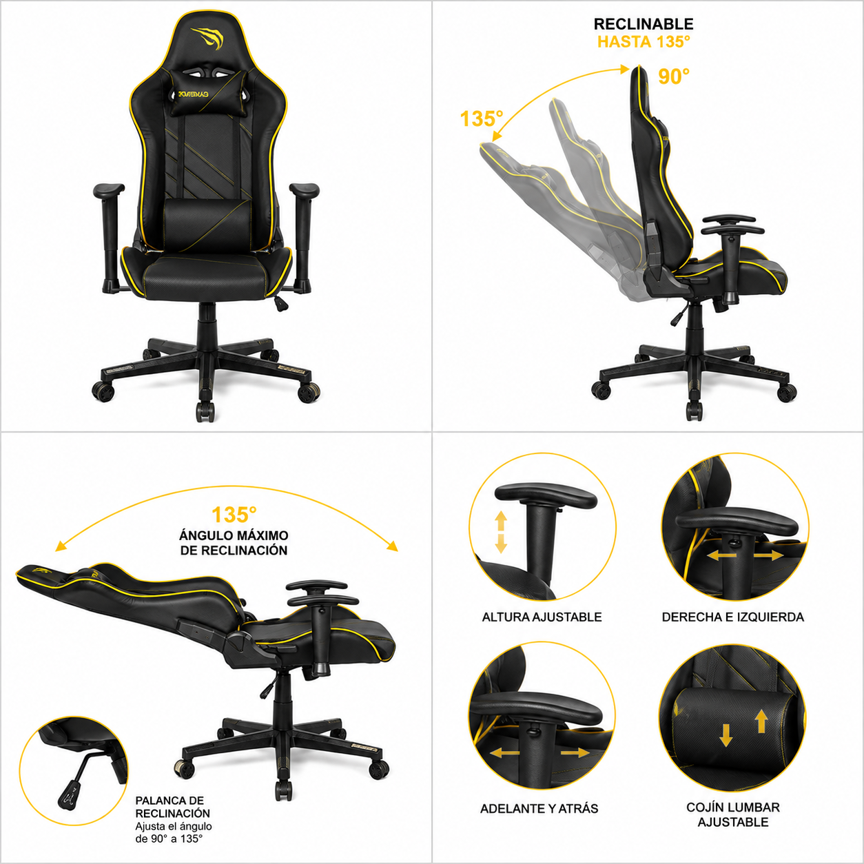Silla Gamer Havit Reclinable Con Apoyabrazos Ajustables – Cuero PU, Cojín Lumbar Y Cervical