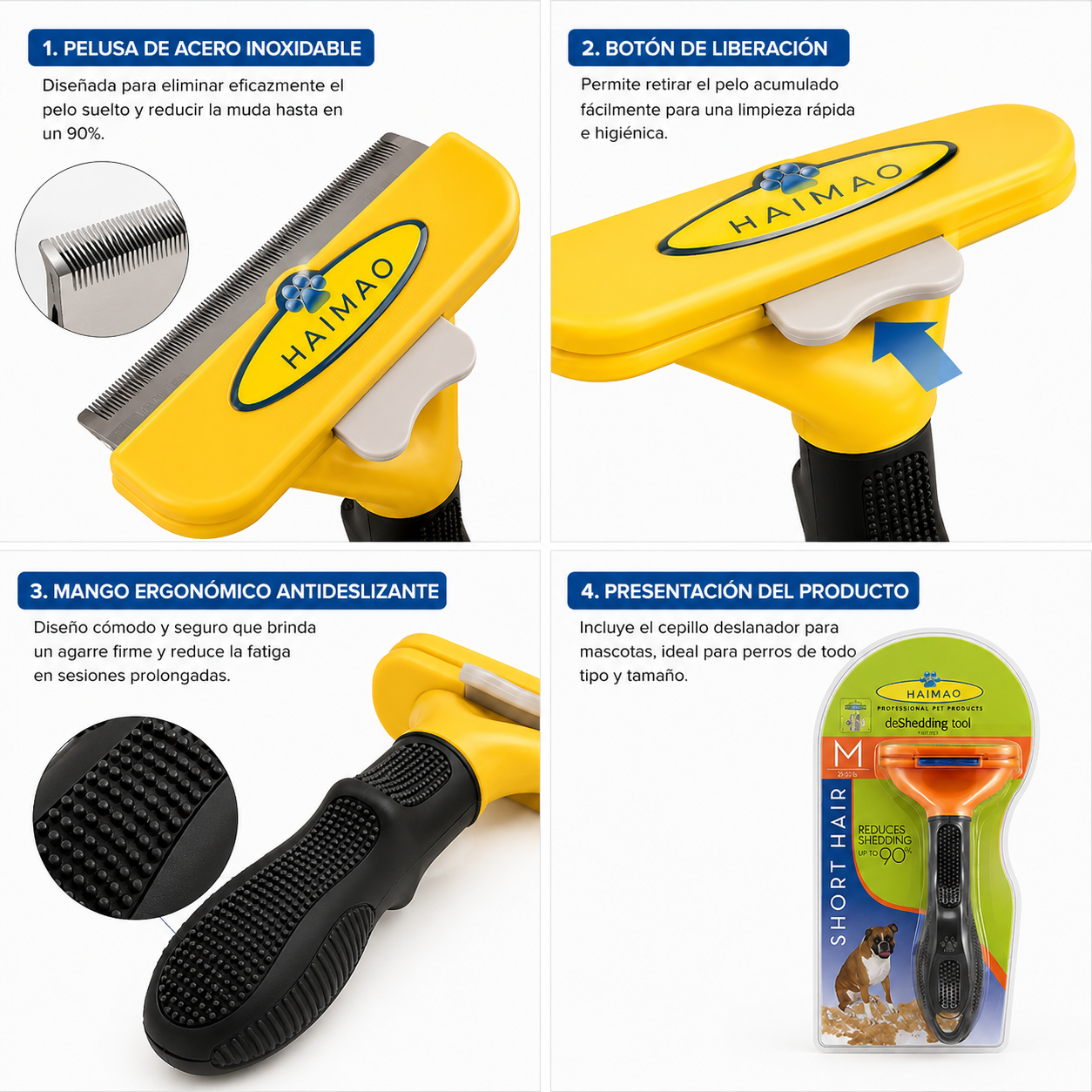 Peine Deslanador Para Mascotas Haimao – Cuchilla De Acero Inoxidable Para Eliminar Pelo Suelto En Perros Y Gatos De Pelo Largo O Corto
