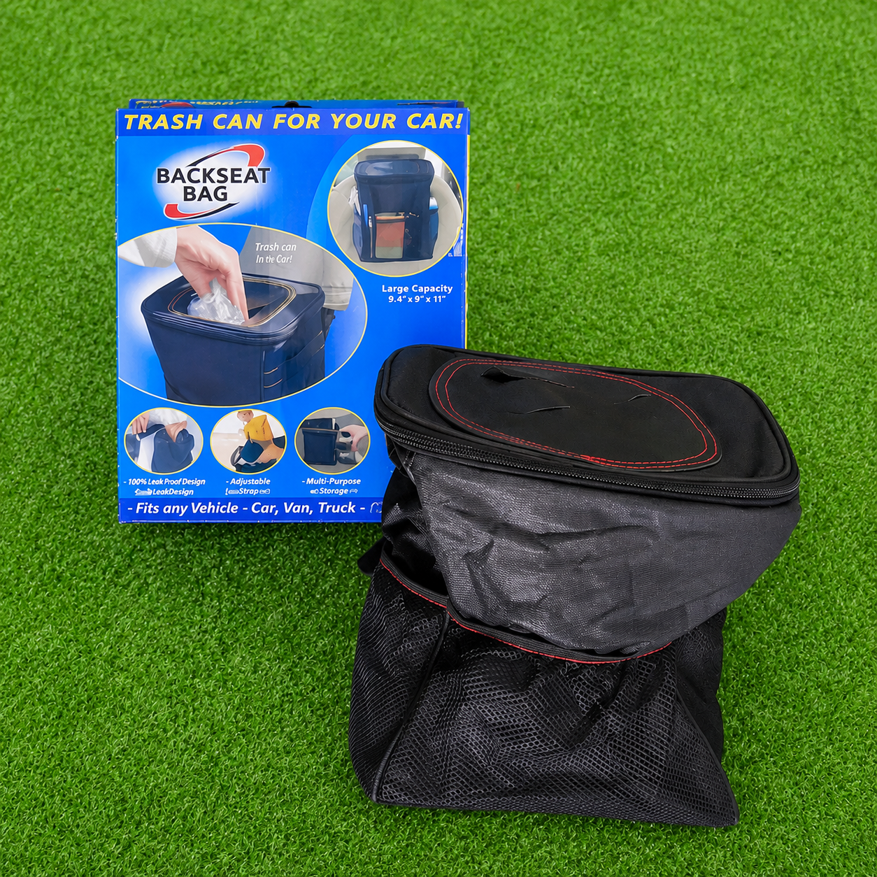 Basurero Organizador Para Auto Plegable E Impermeable – Con Tapa Antiderrames Y Bolsillos Laterales