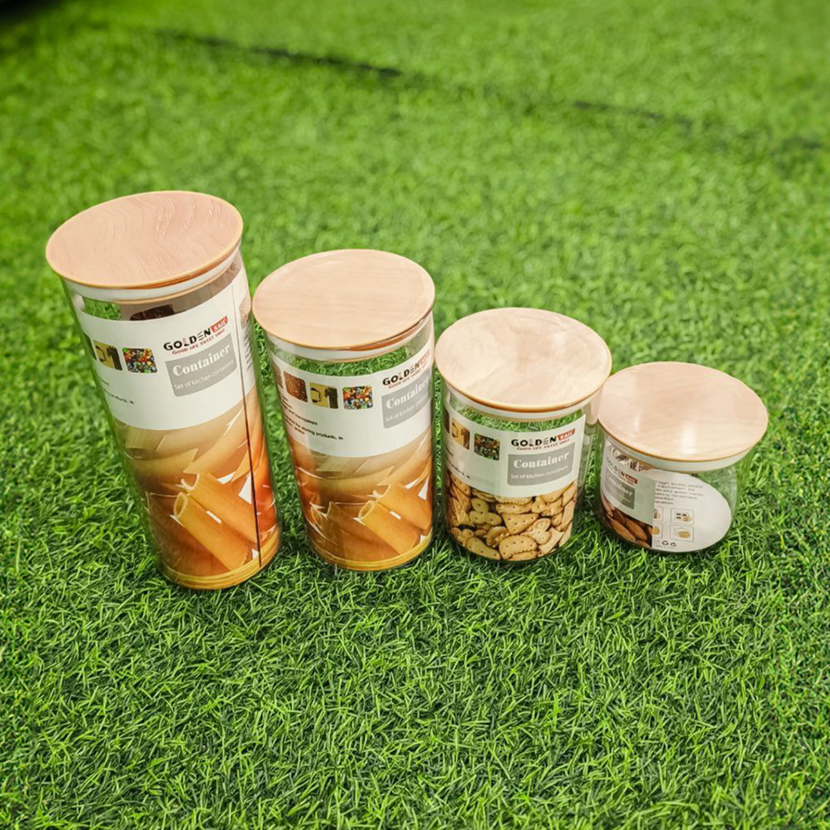 Combo 4 Frascos De Vidrio Con Tapa De Bambú – Contenedores Herméticos Para Café, Granos Y Cereales