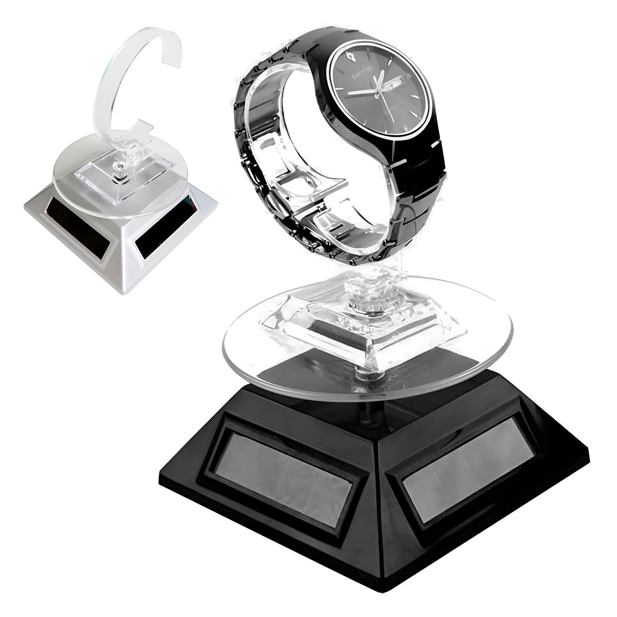 Exhibidor Giratorio Solar Con Soporte Para Reloj β Base Piramidal Rotatoria Con EnergΓa Solar