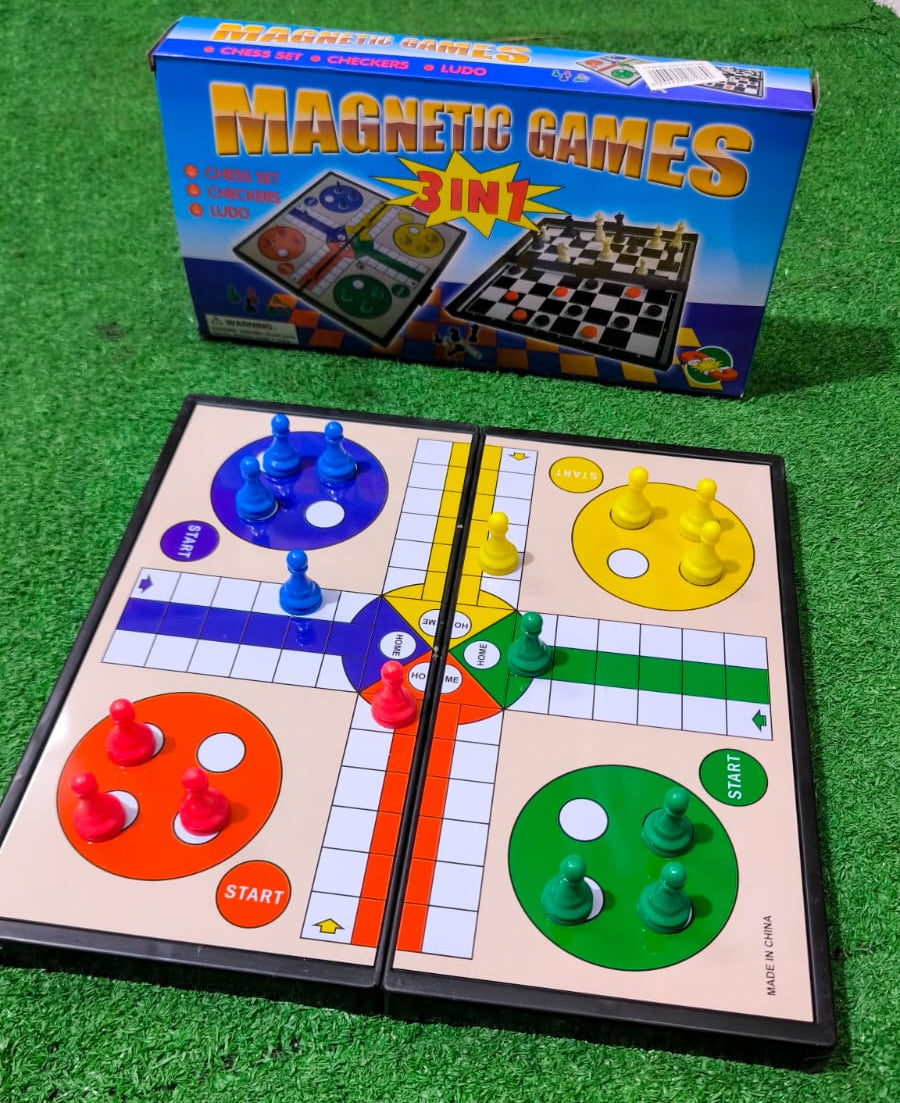 Juego De Mesa Magnético 3 En 1 Plegable Con Ajedrez Damas Y Ludo – Tablero Portátil Para Familia Y Viajes