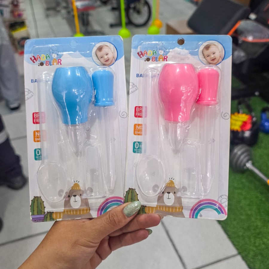 Kit De Aseo Y Medicación Para Bebé De 4 Piezas Con Aspirador Nasal Cuentagotas Cuchara Y Cepillo Dental De Dedo