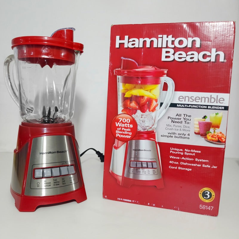Licuadora Hamilton Beach 58147 Roja – 12 Funciones, Vaso De Vidrio 1.2 L Y Triturador De Hielo Wave-Action®