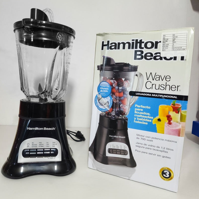 Licuadora Hamilton Beach 58165 Wave Crusher – 12 Funciones, Vaso De Vidrio 1.2 L, 700W Y Cuchillas Ice Sabre®