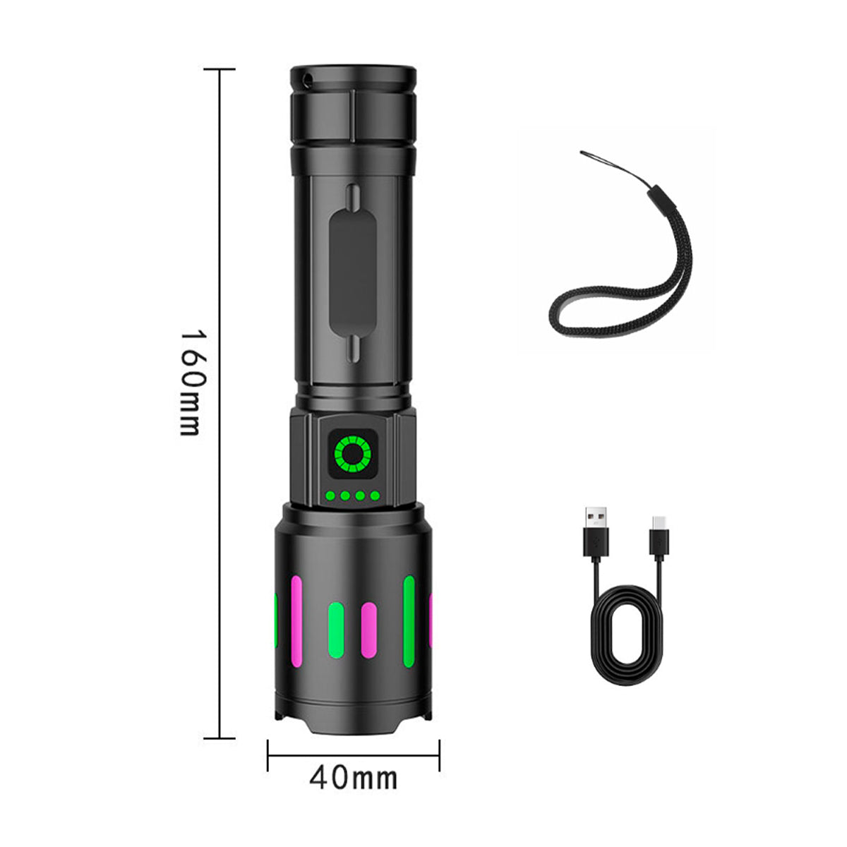 Linterna Táctica Militar LED Zoom USB – Alta Potencia Con Enfoque Ajustable Y Carga Tipo C Resistente Al Agua IPX6