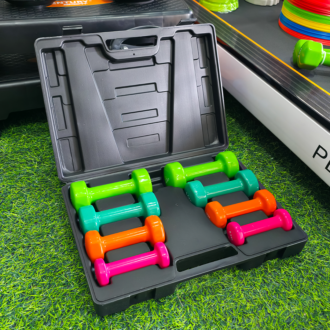 Set De Mancuernas 10kg Con Maletín – Pesas De Hierro Recubierto De Vinil Por Colores Para Ejercicio En Casa