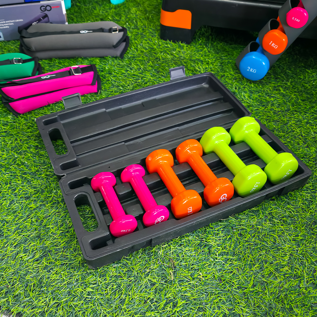 Set De Mancuernas 6kg Con Maletín – Pesas De Hierro De Hierro Recubierto De Vinil Por Colores Para Ejercicio En Casa