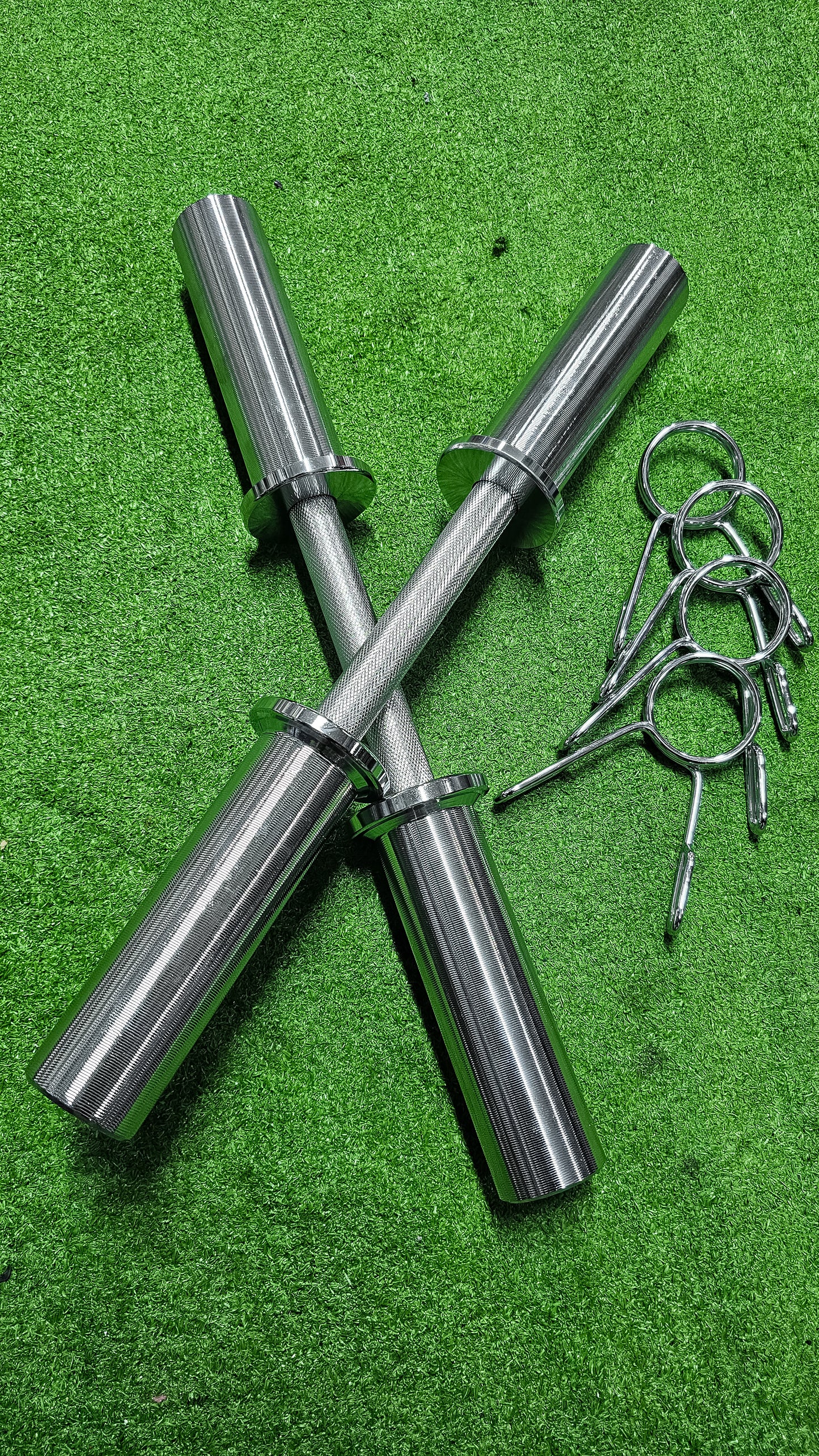 Mancuernas Olímpicas 52cm Con Seguros – Barras De Acero Cromado Para Discos Soporta 200lbs