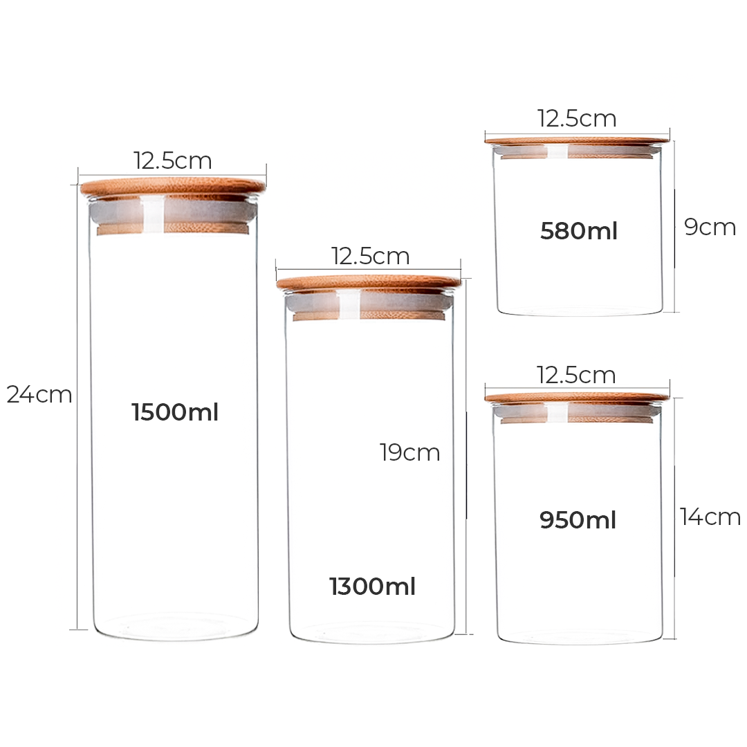 Frasco De Vidrio Hermético Con Tapa De Bambú – Contenedor Alto Para Especias, Granos, Pasta Y Café