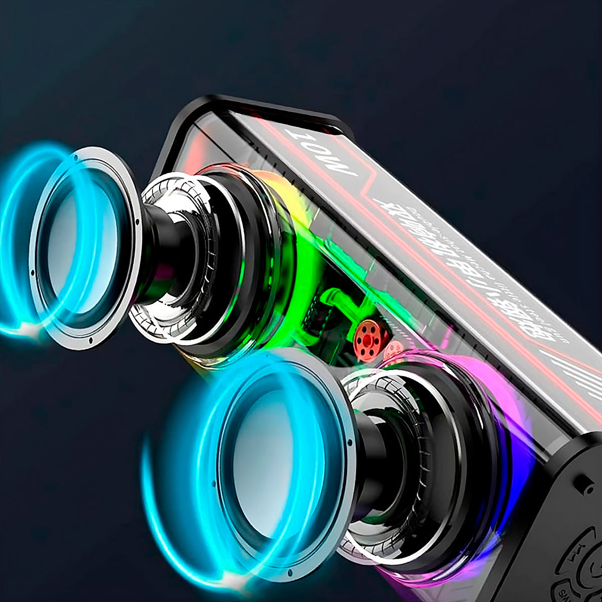 Parlante Bluetooth Retro Con Diseño Transparente Mecha – Altavoces Duales, Sonido Estéreo Y Luces RGB Dinámicas