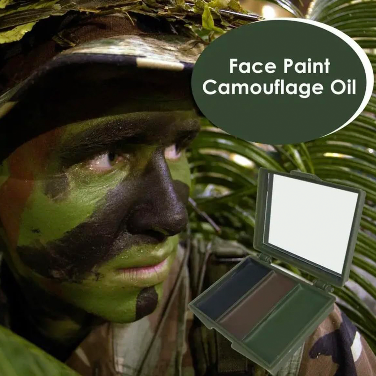 Pintura Facial Camuflaje Militar 3 Colores – Con Espejo Incorporado, Resistente Al Sudor Y Fácil De Remover