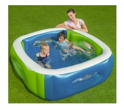Piscina Inflable Bestway Familiar 168x168x56cm – Ventanas Transparentes Y Vinilo Resistente Para Niños Y Jardín