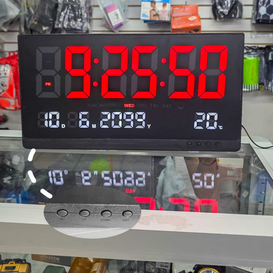 Reloj Digital LED De Pared Con Fecha, Día Y Temperatura – Pantalla Grande Visible Para Oficinas Y Negocios
