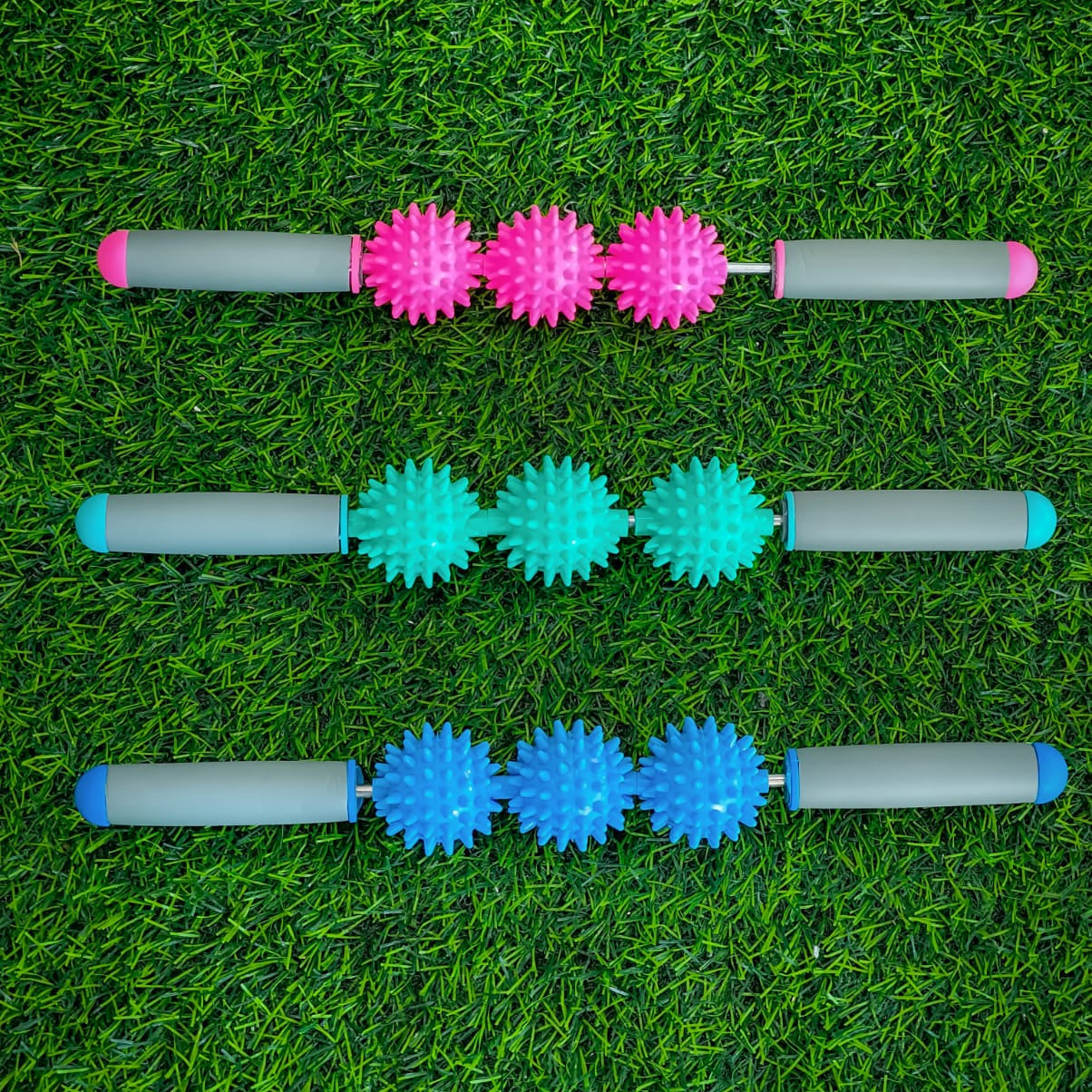Rodillo Masajeador Muscular 41cm Con 3 Bolas Texturizadas – Masaje Manual Para Piernas, Espalda Y Cuello