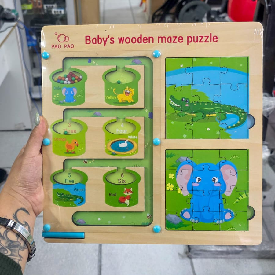 Rompecabezas Y Laberinto Magnético De Madera 2 En 1 – Juguete Educativo Para Niños De 3 A 6 Años