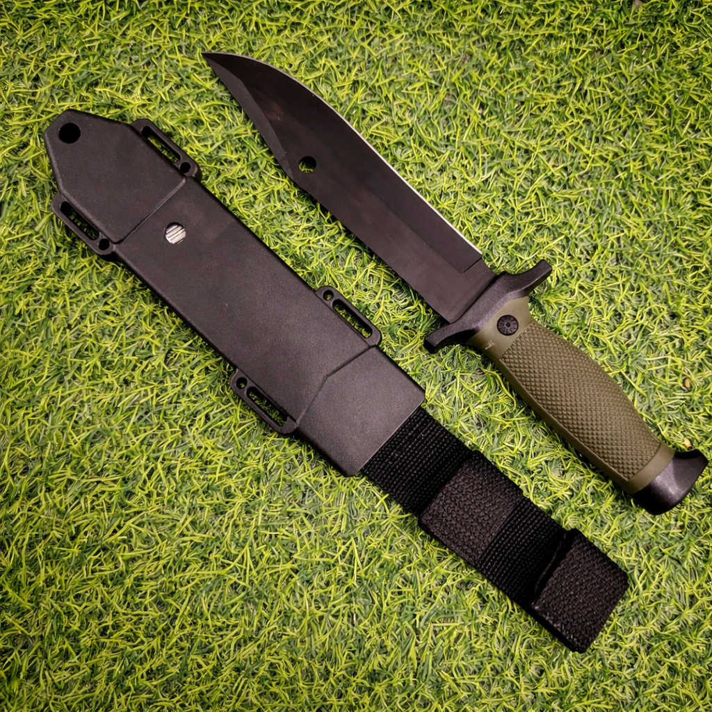 Cuchillo Navaja Táctico Militar Mango Verde Con Funda – Hoja Mixta De Acero Inoxidable Para Campismo Y Supervivencia