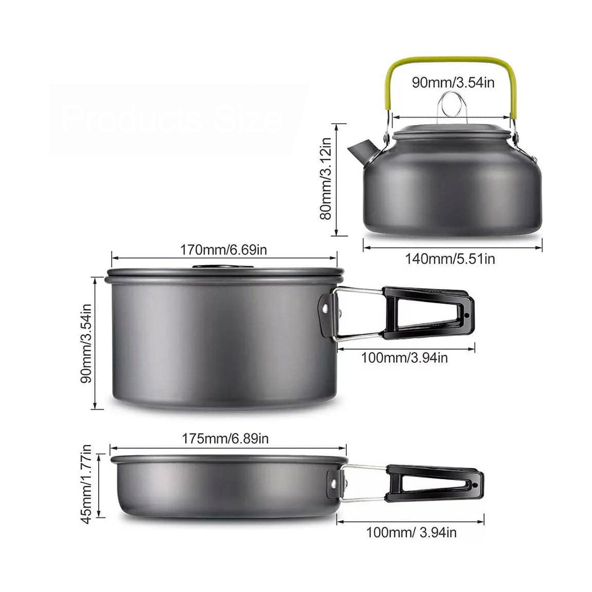 Set de Ollas para Camping — Kit de Cocina Portátil en Aluminio Anodizado | Olla + Tetera + Sartén + Accesorios