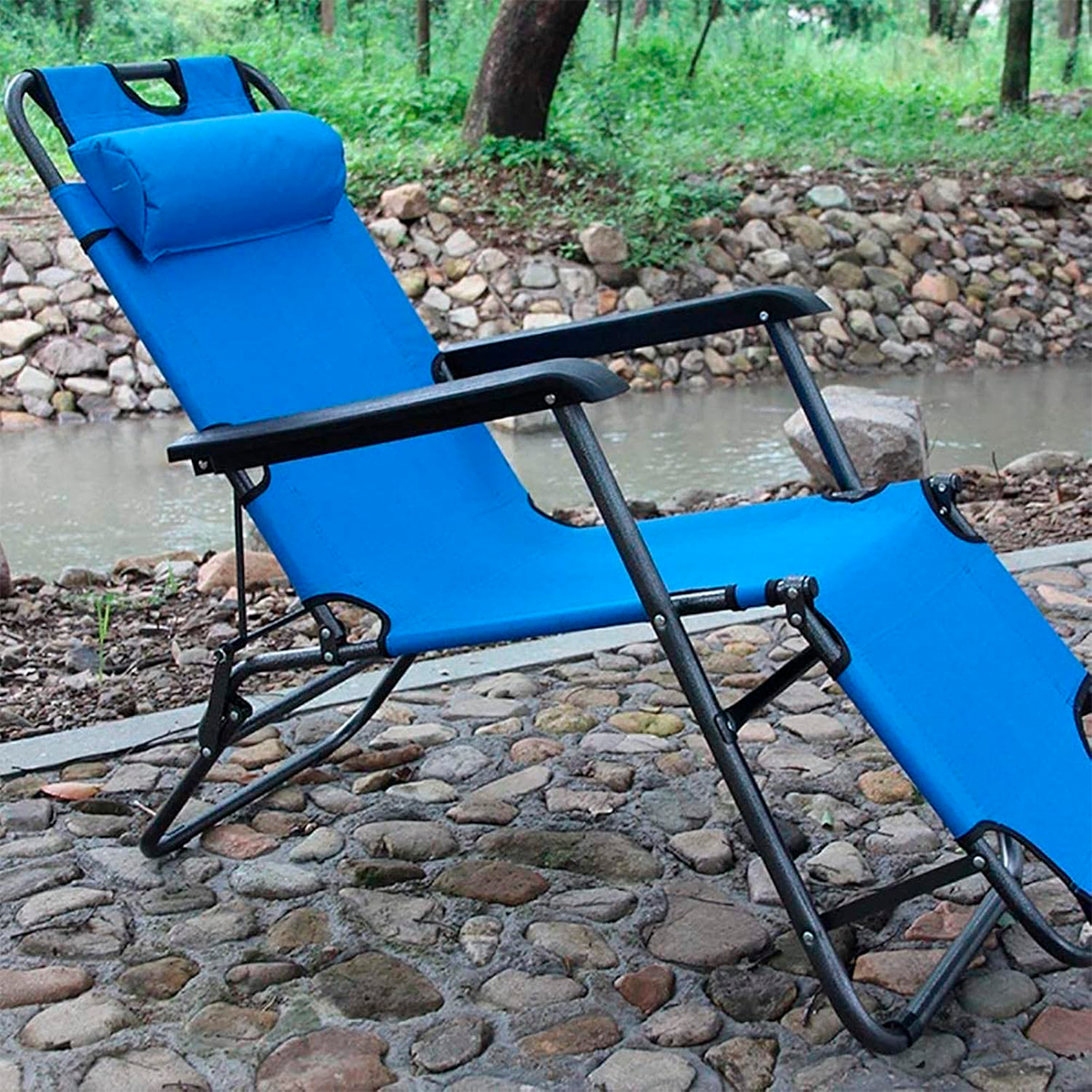 Silla Reclinable Tipo Camastro Plegable – Multiposición Con Almohadilla Para Exterior, Camping o Balcón