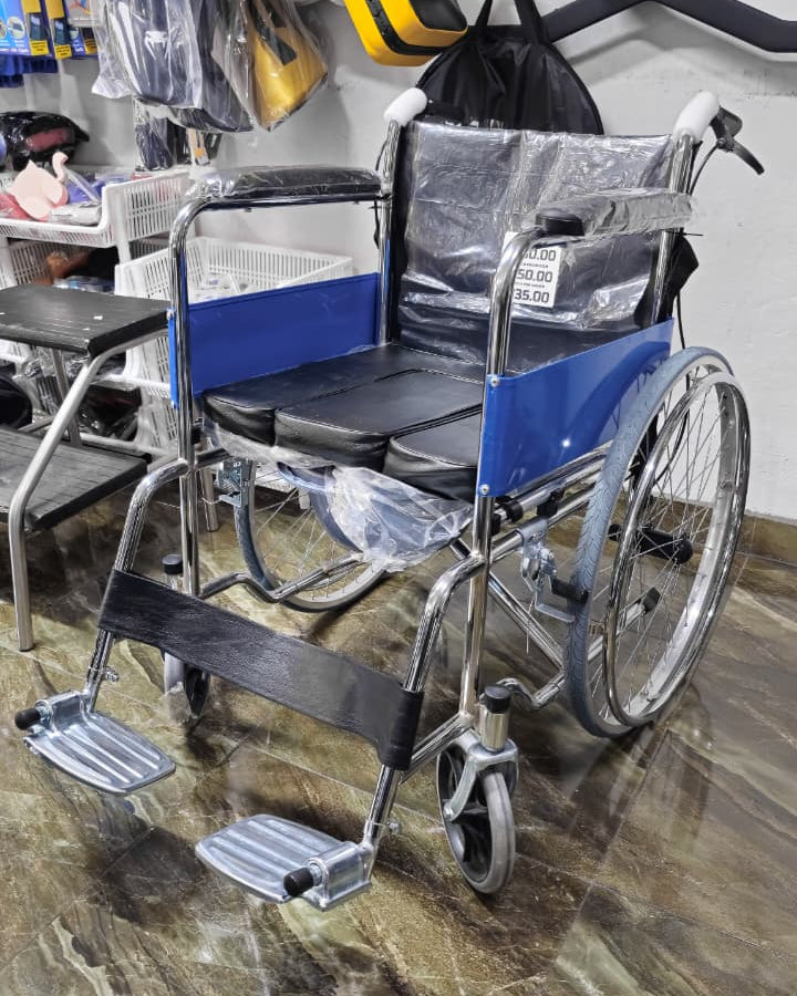 Silla De Ruedas Inodoro Plegable – Estructura De Acero Reforzado Con Posapiés Desmontables Y Bidet Extraíble