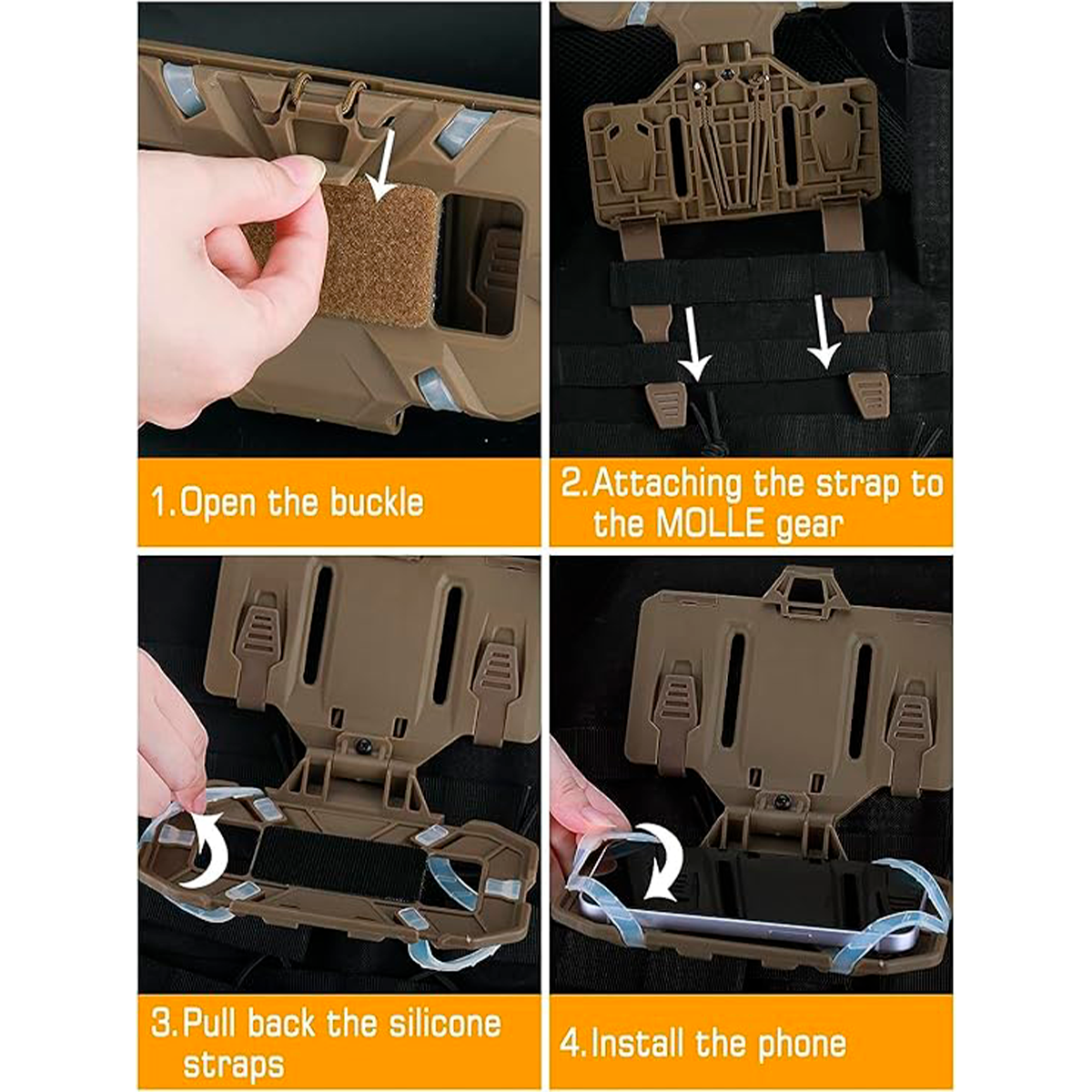 Soporte Plegable Táctico Para Celular 17 Cm – Compatible Con Sistema MOLLE, Panel De Velcro Y Ángulo Ajustable