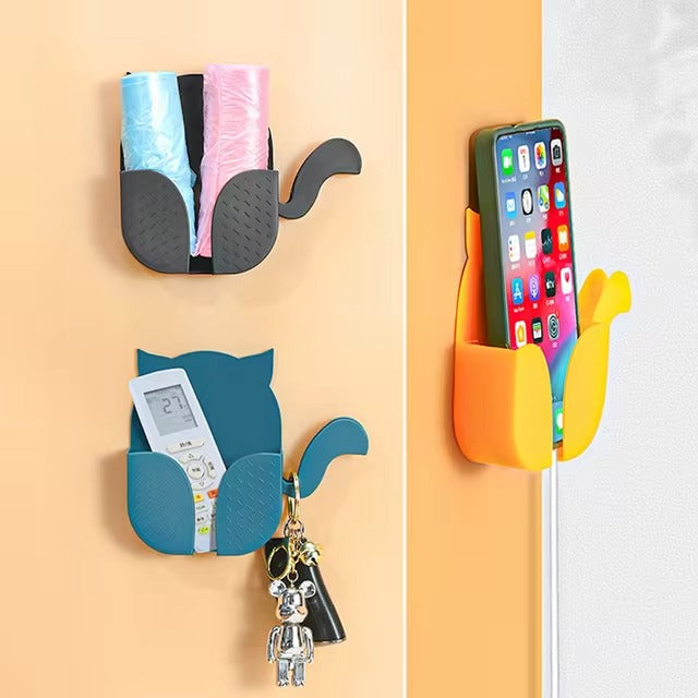 Soporte De Pared Para Celular Con Forma De Gato – Organizador Adhesivo Multifuncional Para Carga Y Almacenamiento