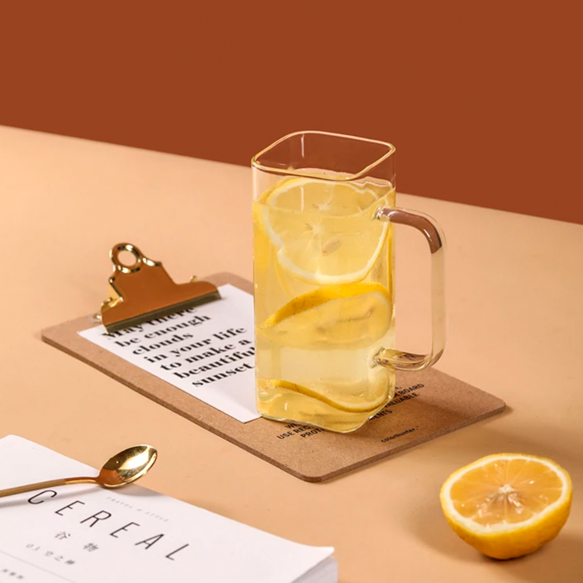 Vaso De Vidrio Con Tapa De Bambú Y Sorbete – Diseño Rectangular Reutilizable Para Bebidas Frías