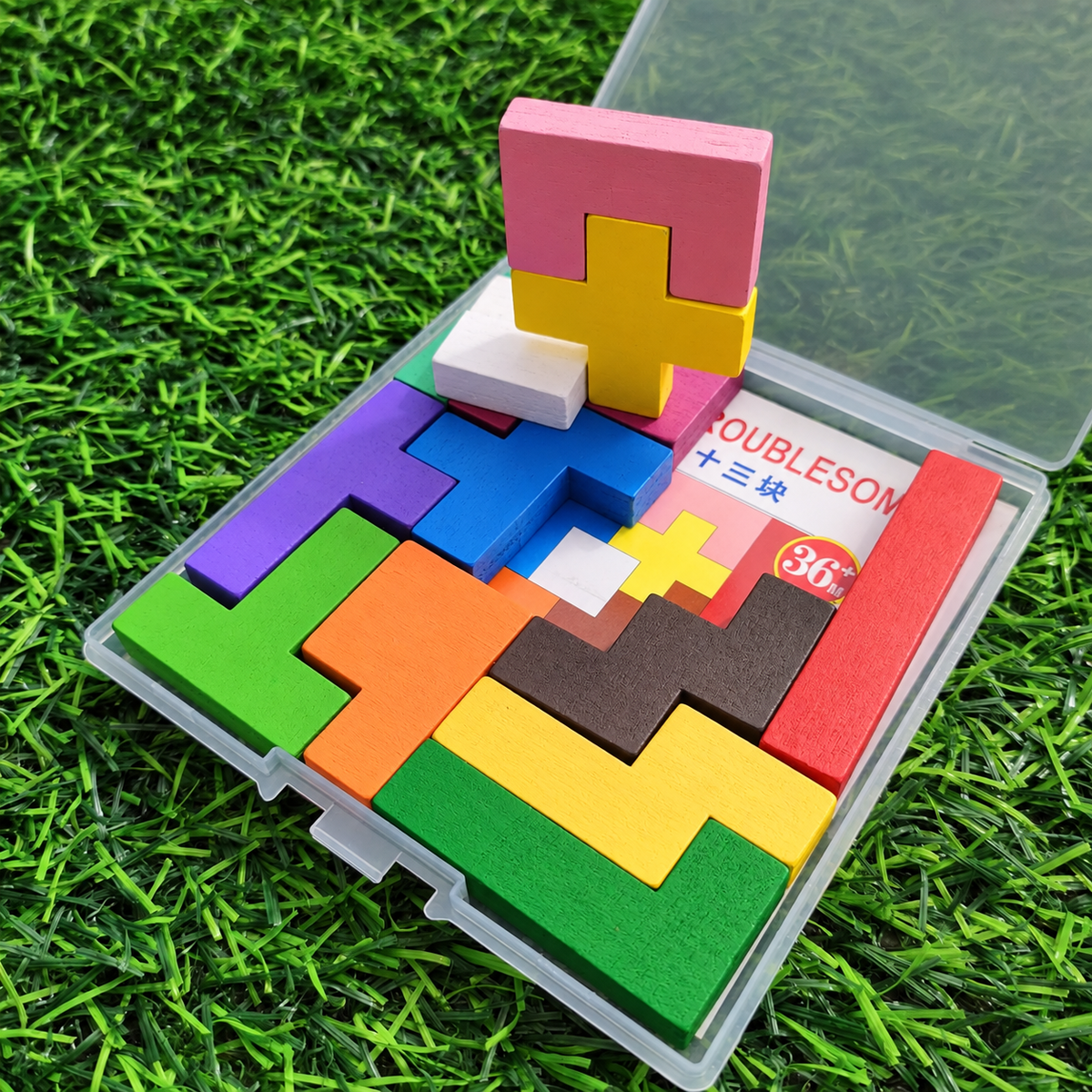 Rompecabezas Tetris De Bloques Geométricos De Madera – Juego De 13 Piezas De Colores Para Lógica Infantil