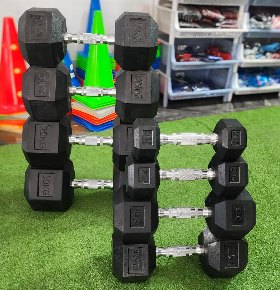 Mancuernas Hexagonales De Caucho Para Gimnasio – Entrenamiento De Fuerza Y Funcional Con Agarre Ergonómico Antideslizante