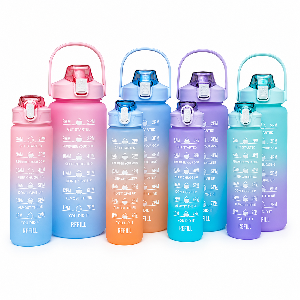 Tomatodo Motivacional 2 En 1 De 1000 Y 2000ml Con Marcador De Horas – Set De Dos Botellas De Agua