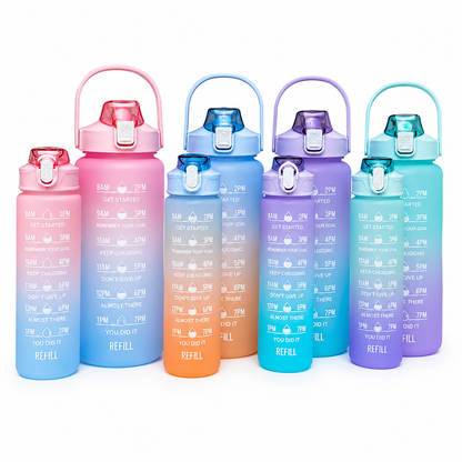 Tomatodo Motivacional 2 En 1 De 1000 Y 2000ml Con Marcador De Horas – Set De Dos Botellas De Agua