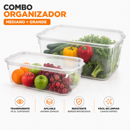Combo Contenedores Organizadores Con Tapa – Apilables Y Transparentes Para Refrigerador Y Despensa