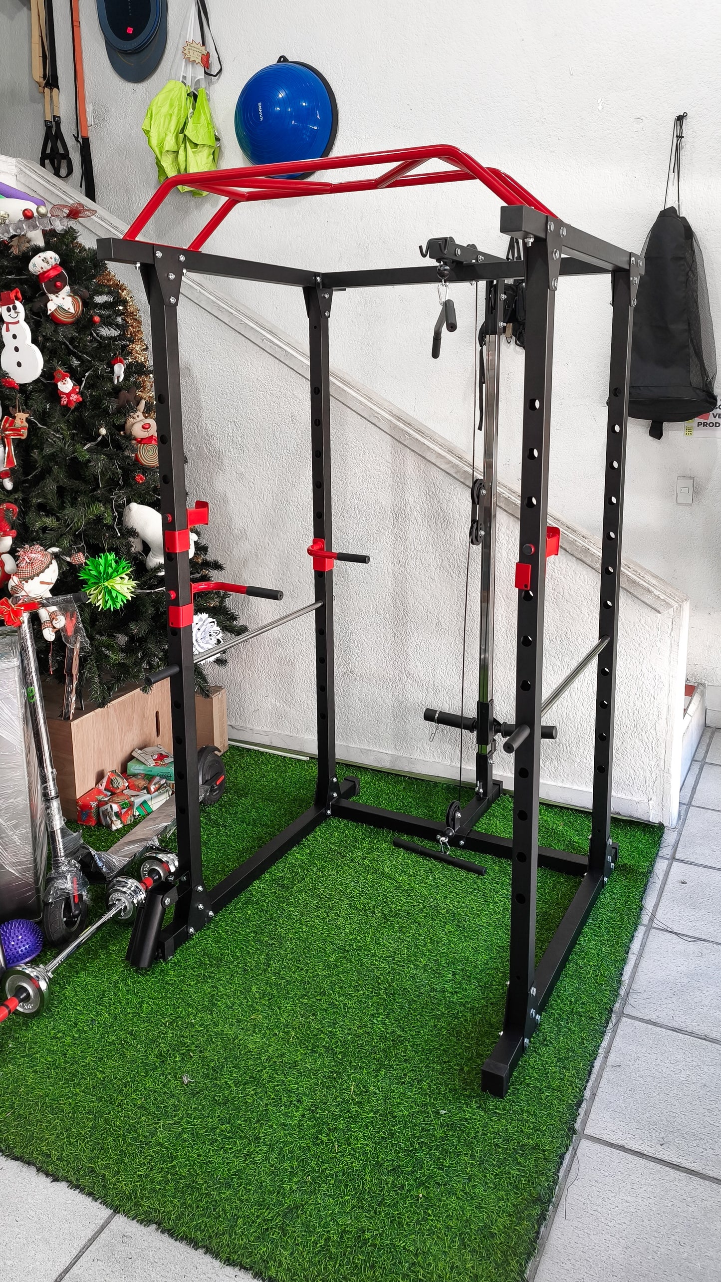 Jaula Rack Multifunción Con Polea Alta Y Baja, Dominadas Y Fondos – Estación Multifuncional De Entrenamiento Gym