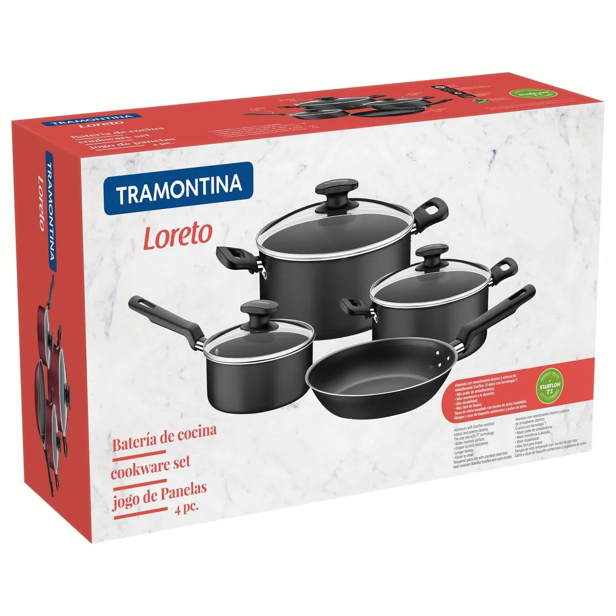 Juego De Ollas Tramontina Loreto 7 Piezas Antiadherente – Set De Cocina Con Tapas De Vidrio Y Sartén