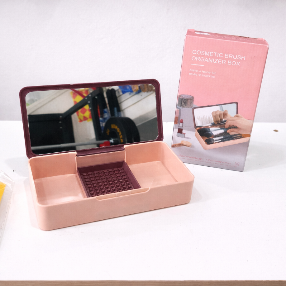 Caja Organizadora De Brochas Y Maquillaje Con Espejo – Compacta, Lavable Y Portátil