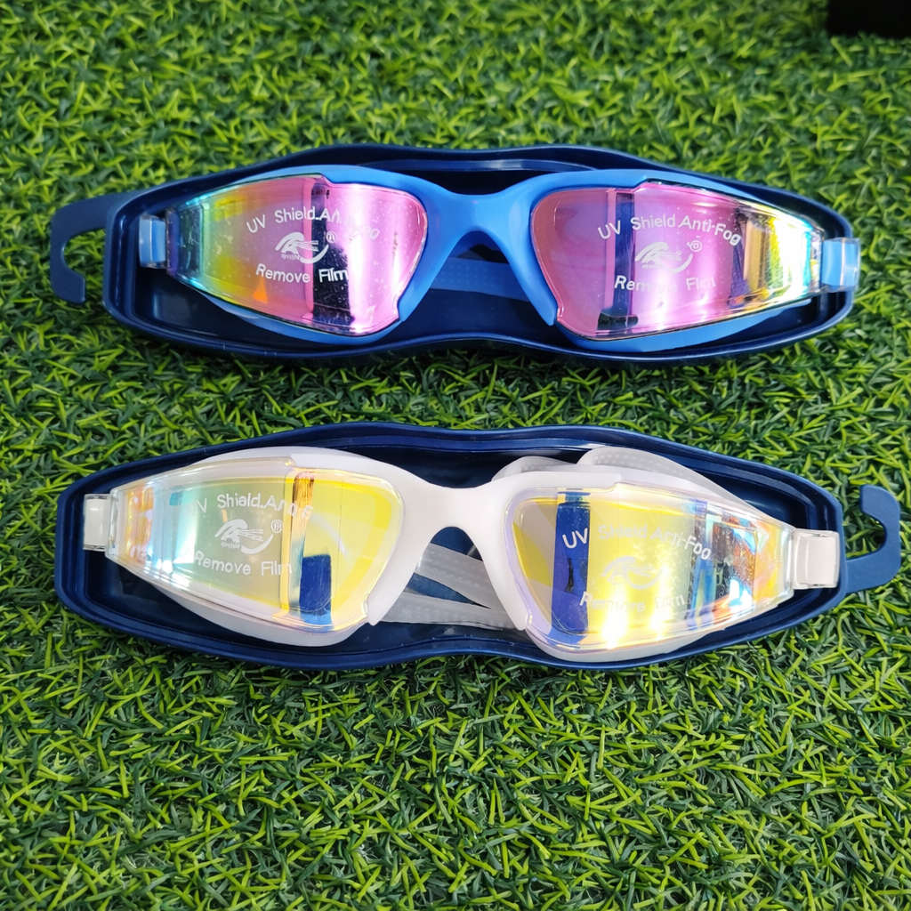 Gafas De Natación Unisex Con Lentes Tornasol – Marco Anatómico Con Correa Doble Antideslizante Y Estuche
