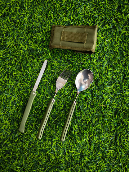 Cubiertos Tácticos Plegables De Acero Inoxidable – Set De Camping Con Estuche De Transporte