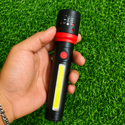 Linterna LED Tubular Recargable Compacta Con Zoom – Luz Frontal Y Lateral Para Camping Y Uso Diario