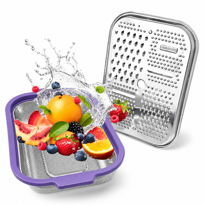 Rallador De Verduras Multifuncional De Acero Inoxidable – Ralla, Corta Y Escurre Con Cesta Integrada