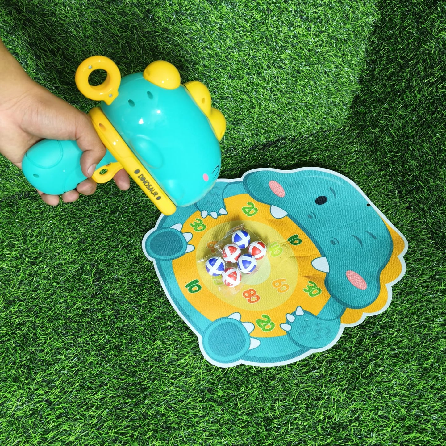 Pistola Lanzapelotas Dinosaurio Con Tablero Y 6 Pelotas – Juego De Puntería Para Niños De 3 A 11 Años