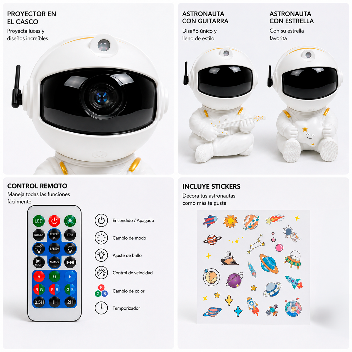 Proyector LED Galaxia Astronauta – Luz Nocturna Decorativa Con Control Remoto Y Stickers
