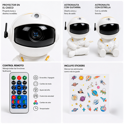 Proyector LED Galaxia Astronauta – Luz Nocturna Decorativa Con Control Remoto Y Stickers