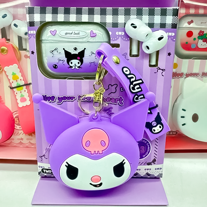 Audífonos Bluetooth Con Estuche De Personajes – Incluye Monedero Y Correa, Diseño Kawaii